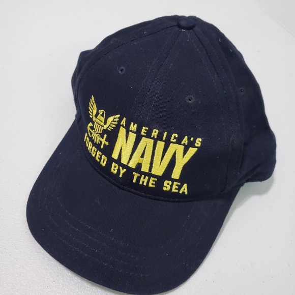 US Navy Men Hat One Size Blue Baseball Cap Forged By The Sea Embroidered Logo - Picture 1 of 7
